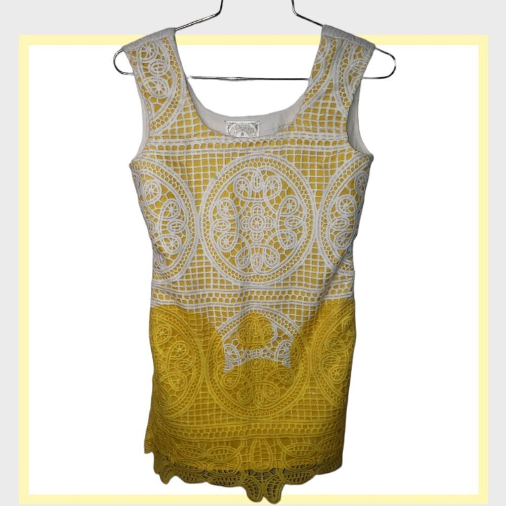 Kashish crochet Butter yellow and white dress cover up spring dress XS